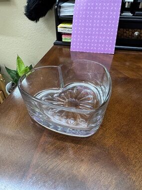 Vintage Libbey Heart-shaped Clear Glass Candy Bowl, 1980s Collectible Dish